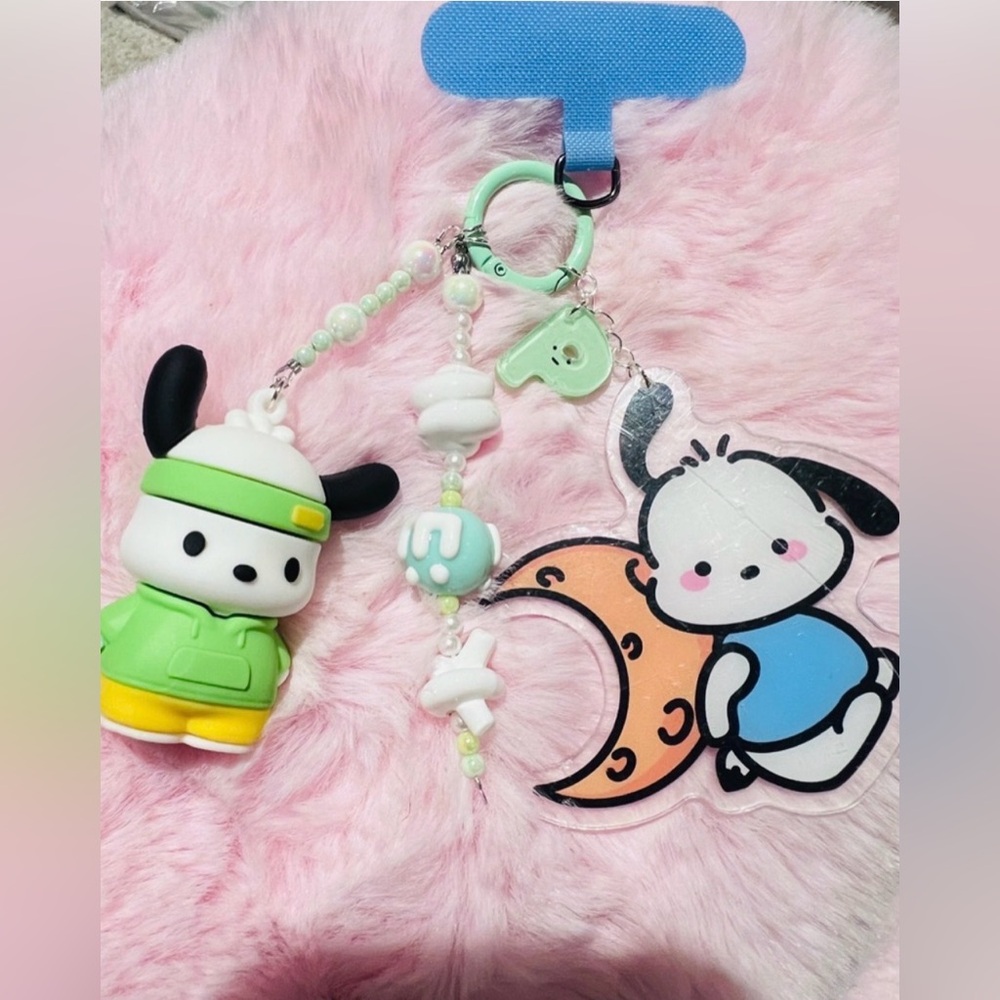 🌸Cute Pacha Dog  Keychain Set with Green and Black Accents